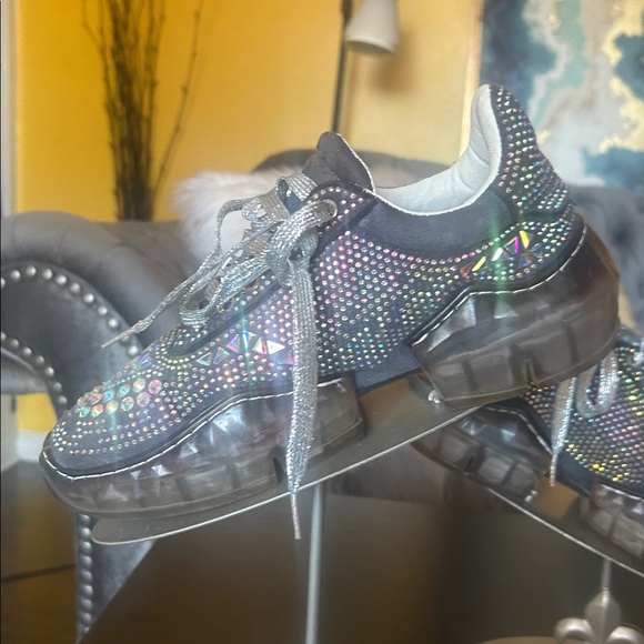 Stylish Dark Grey and Silver Women's Bedazzled Sneakers - Picture 6 of 11